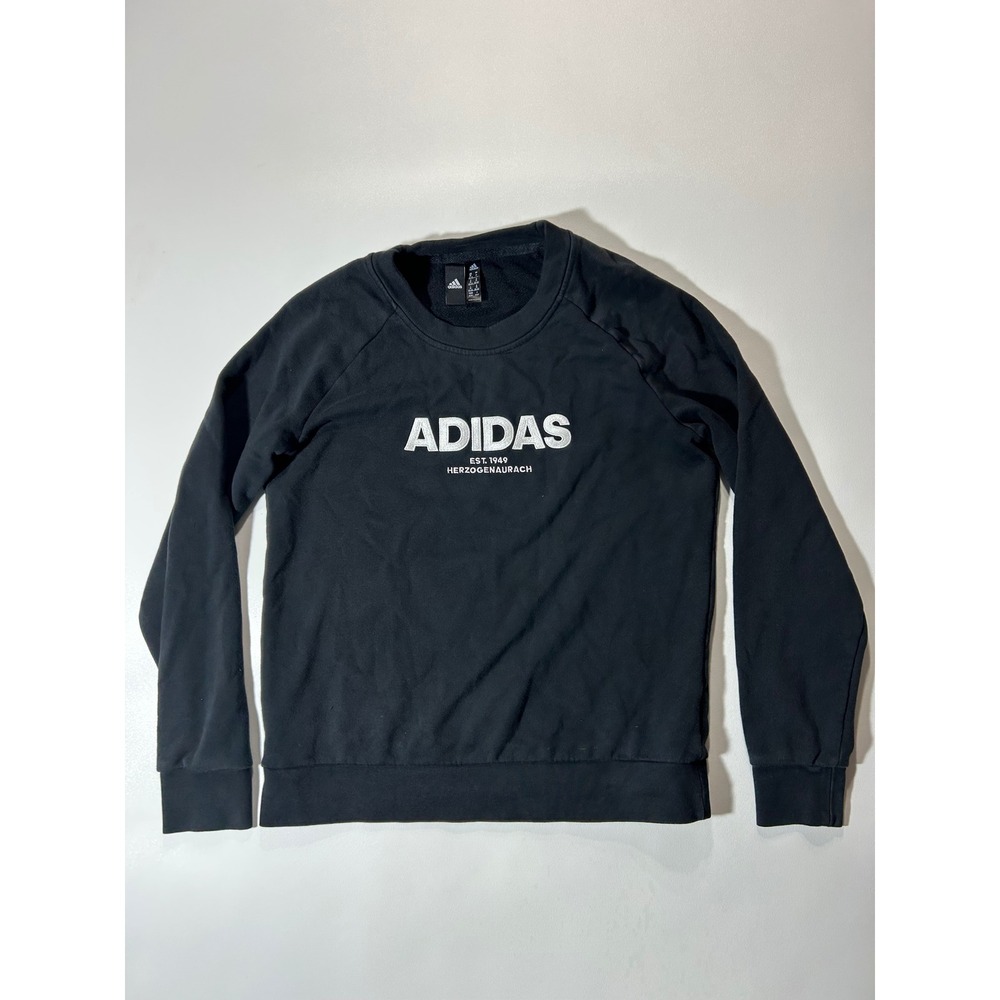Adidas Sweatshirt Womens Medium Black Excellent Crewneck Raglan Logo Pullover